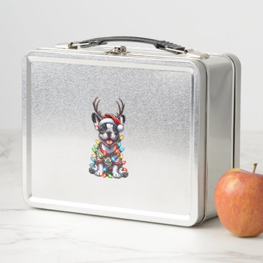 Funny French Bulldog Christmas Light Weihnachtsman Metall Brotdose (Beispiel)