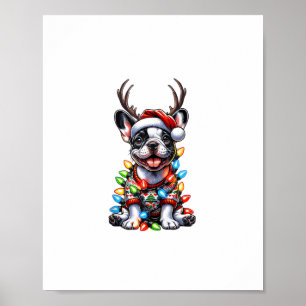 Funny French Bulldog Christmas Light Weihnachtsman Poster