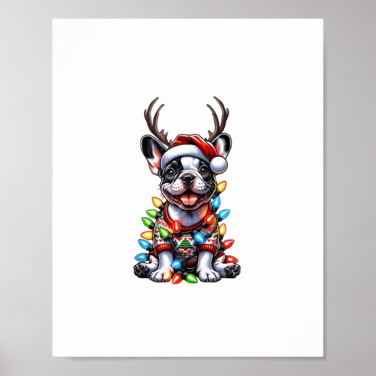 Funny French Bulldog Christmas Light Weihnachtsman Poster (Vorne)