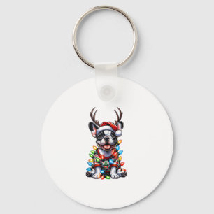 Funny French Bulldog Christmas Light Weihnachtsman Schlüsselanhänger