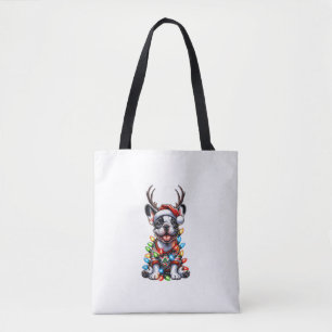Funny French Bulldog Christmas Light Weihnachtsman Tasche