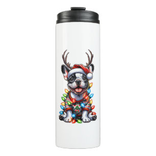 Funny French Bulldog Christmas Light Weihnachtsman Thermosbecher