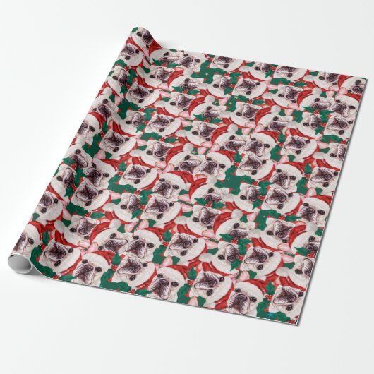 Funny French Bulldog Christmas Pattern Geschenkpapier (Ungerollt)