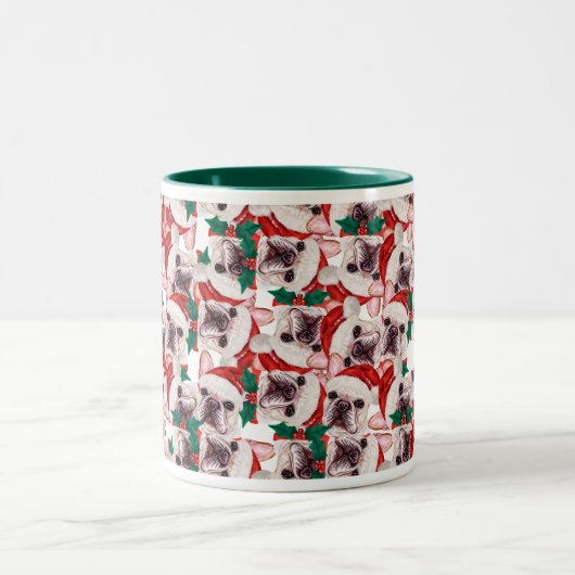 Funny French Bulldog Christmas Pattern Zweifarbige Tasse (Mittel)