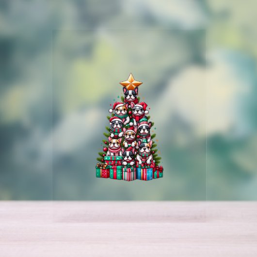 Funny French Bulldog Christmas Tree Weihnachtsmann Acrylschild (Neutral)