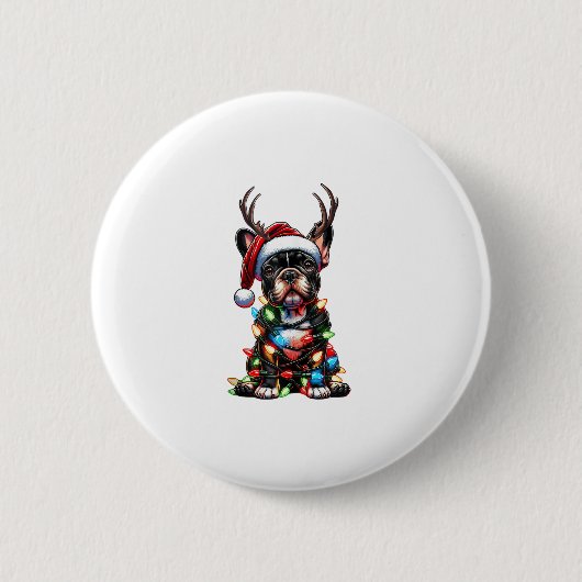 Funny French Bulldog Christmas Weihnachtsmannmütze Button (Vorderseite)