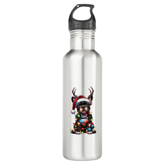 Funny French Bulldog Christmas Weihnachtsmannmütze Edelstahlflasche (Vorderseite)