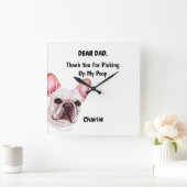 Funny French Bulldog Dad Watercolor Canine Art Quadratische Wanduhr (Zuhause)