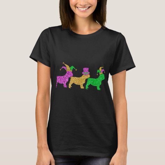 Funny French Bulldog Dog Mardi Gras Party Kostüme T-Shirt (Vorderseite)