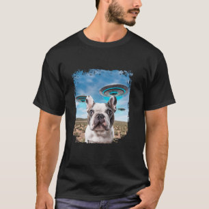 Funny French Bulldog Dog Selfie mit Alien UFOs T-Shirt