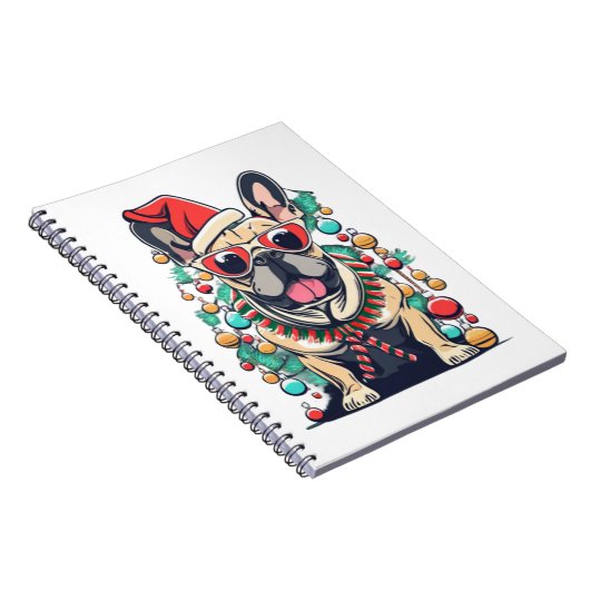 Funny French Bulldog Dog Tree Christmas Lights Xma Notizblock (Rechte Seite)