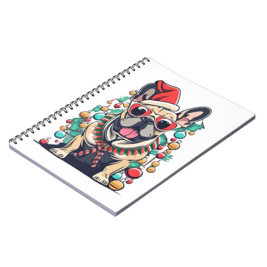 Funny French Bulldog Dog Tree Christmas Lights Xma Notizblock (Linke Seite)