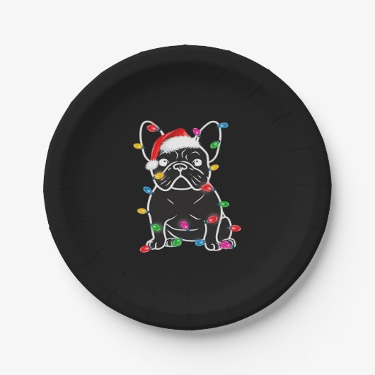 Funny French Bulldog Dog Tree Christmas Lights Xma Pappteller (Vorderseite)