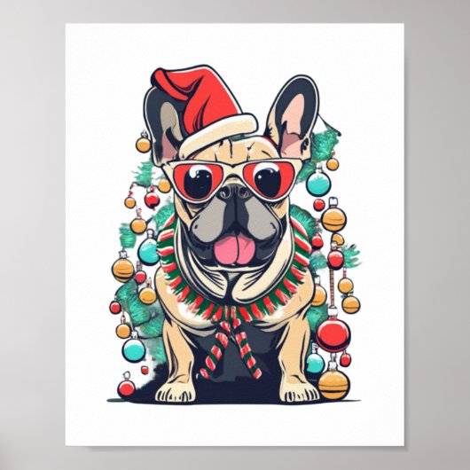 Funny French Bulldog Dog Tree Christmas Lights Xma Poster (Vorne)