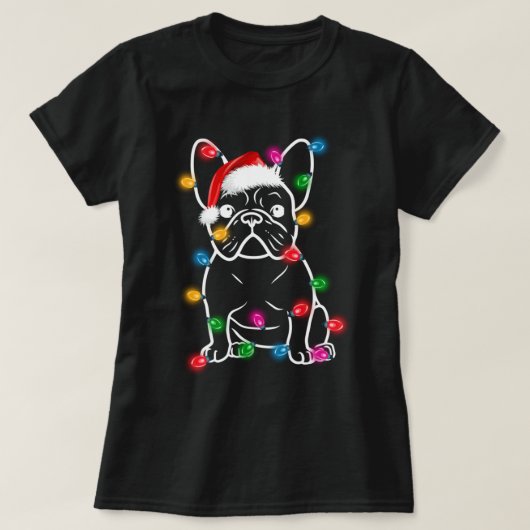 Funny French Bulldog Dog Tree Christmas Lights Xma T-Shirt (Design vorne)