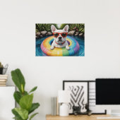 Funny French Bulldog Floating in einem Teich Poster (Heimbüro)