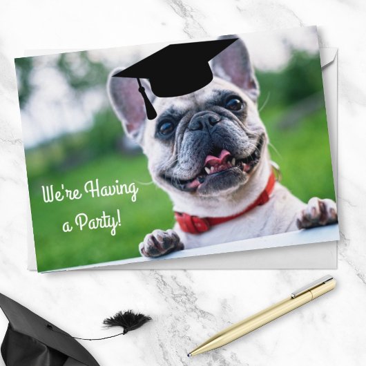 Funny French BullDog Foto Graduation Party Einladung