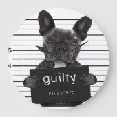 Funny French Bulldog Jail Mugshot Bad Dog Kriminel Große Wanduhr (Vorderseite)