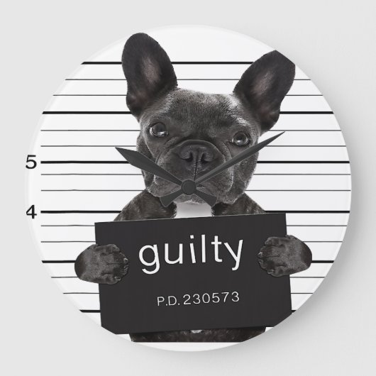 Funny French Bulldog Jail Mugshot Bad Dog Kriminel Große Wanduhr (Vorderseite)