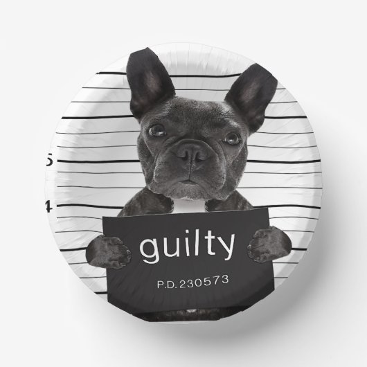 Funny French Bulldog Jail Mugshot Bad Dog Kriminel Pappteller (Vorderseite)