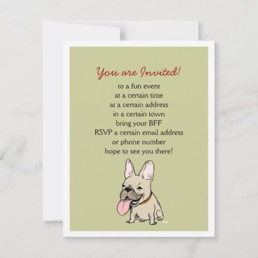 Funny French Bulldog mit benutzerdefiniertem Text Einladung (Vorderseite)