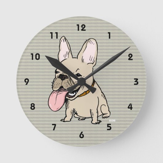 Funny French Bulldog mit riesigem Zungenstich Runde Wanduhr (Vorderseite)