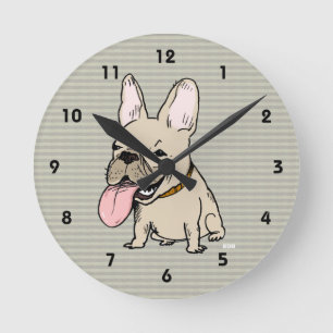 Funny French Bulldog mit riesigem Zungenstich Runde Wanduhr
