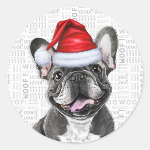Funny French Bulldog mit Woof Art Christmas Runder Aufkleber
