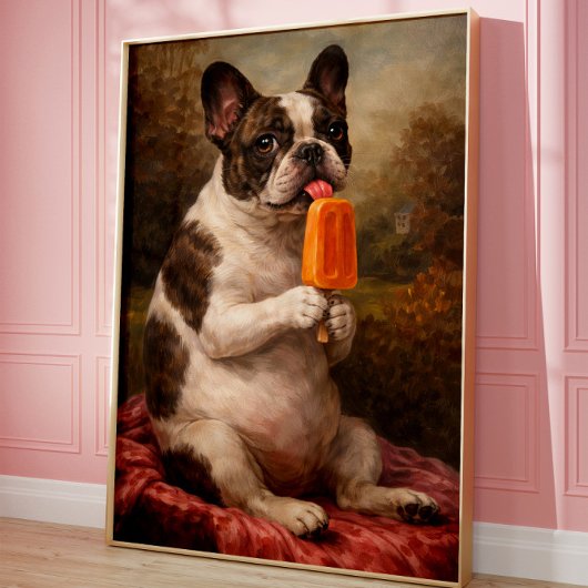 Funny French Bulldog Popsicle Wall Art Print Poster