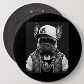Funny French Bulldog Rapper Hip Hop Star Button (Vorne & Hinten)