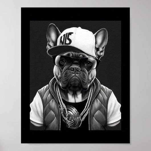 Funny French Bulldog Rapper Hip Hop Star Poster (Vorne)
