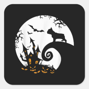 Funny French Bulldog und Moon Halloween Kostüm Quadratischer Aufkleber