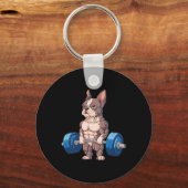 Funny French Bulldog Weightlifting Bodybuilding Gy Schlüsselanhänger (Vorderseite)