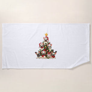 Funny French Bulldog Weihnachtsbaum Snowflakes Strandtuch