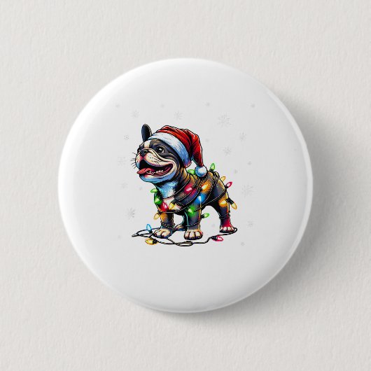 Funny French Bulldogs Christmas Weihnachtsmannmütz Button (Vorderseite)