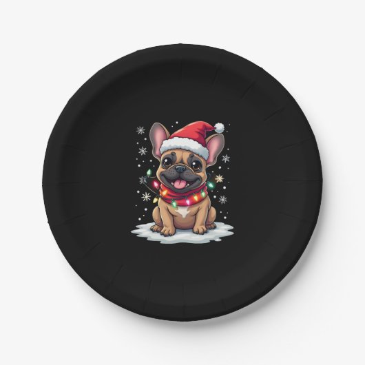 Funny French Bulldogs Christmas Weihnachtsmannmütz Pappteller (Vorderseite)