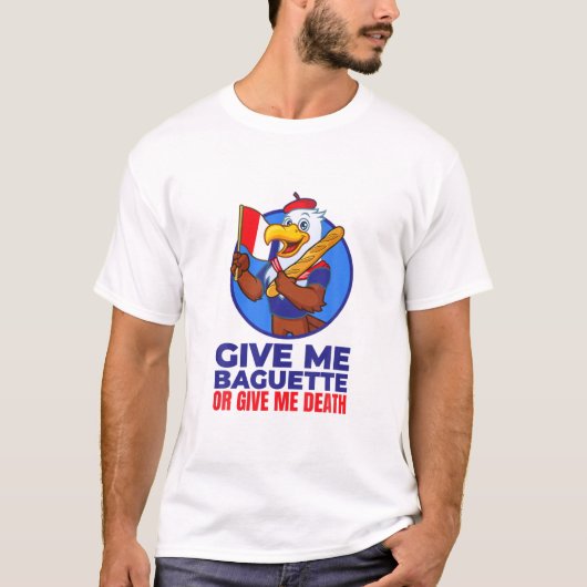 Funny French Eagle Holding Baguette, Bastille Day T-Shirt (Vorderseite)