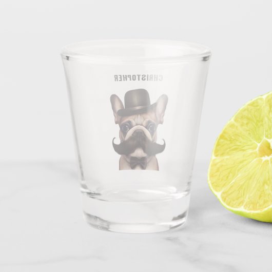 Funny Frenchie Barkeep Custom Schnapsglas (Rückseite)