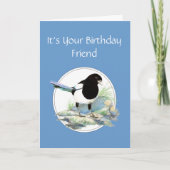 Funny, Friend Birthday, Magpie Watercolor Bird Karte (Vorderseite)