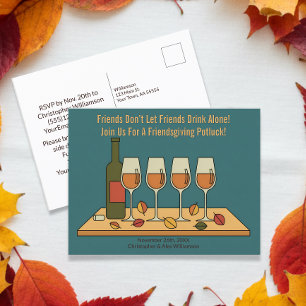 Funny Friendsgiving Potluck Einladung mit Wein