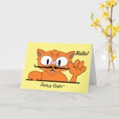 Funny Friendship Card Meow's It Goin'? Cartoon Cat Karte (Gelbe Blume)