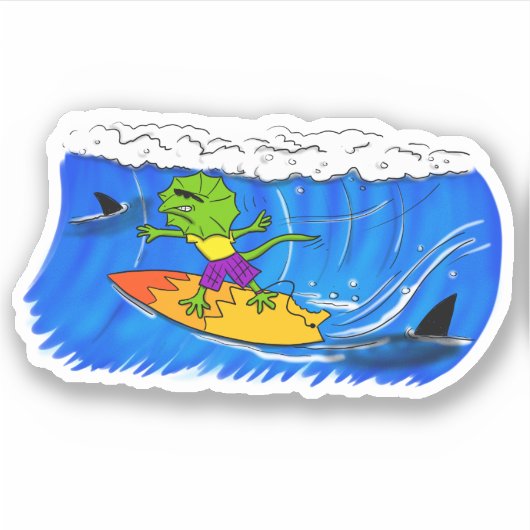 Funny Frill Halsleder Surfing Cartoon Aufkleber (Vorderseite)