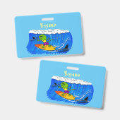 Funny frilled Halslizard Surfing Cartoon Ausweis (Vorder- & Rückseite)