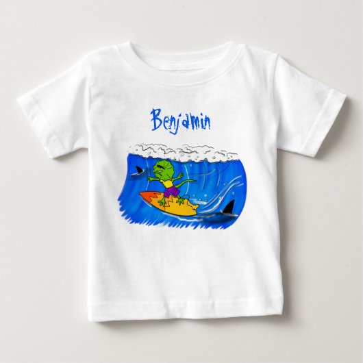 Funny frilled Halslizard Surfing Cartoon Baby T-shirt (Vorderseite)