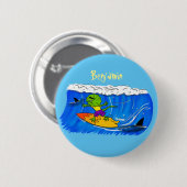 Funny frilled Halslizard Surfing Cartoon Button (Vorne & Hinten)