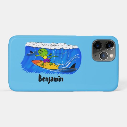Funny frilled Halslizard Surfing Cartoon Case-Mate iPhone Hülle (Rückseite (Horizontal))