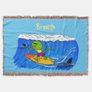 Funny frilled Halslizard Surfing Cartoon Decke