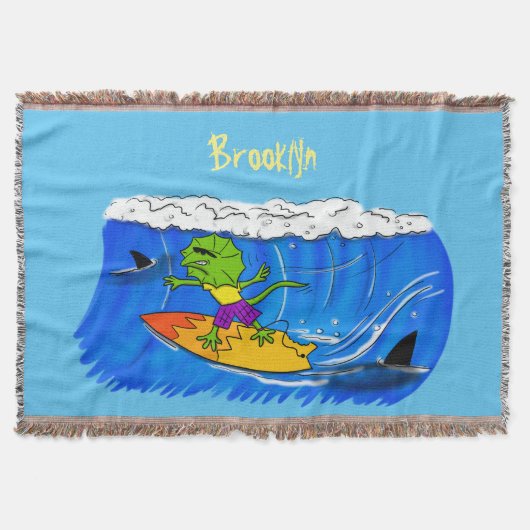 Funny frilled Halslizard Surfing Cartoon Decke (Vorderseite)