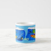 Funny frilled Halslizard Surfing Cartoon Espressotasse (Vorderseite)