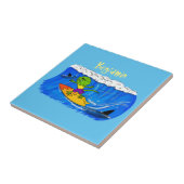 Funny frilled Halslizard Surfing Cartoon Fliese (Seite)